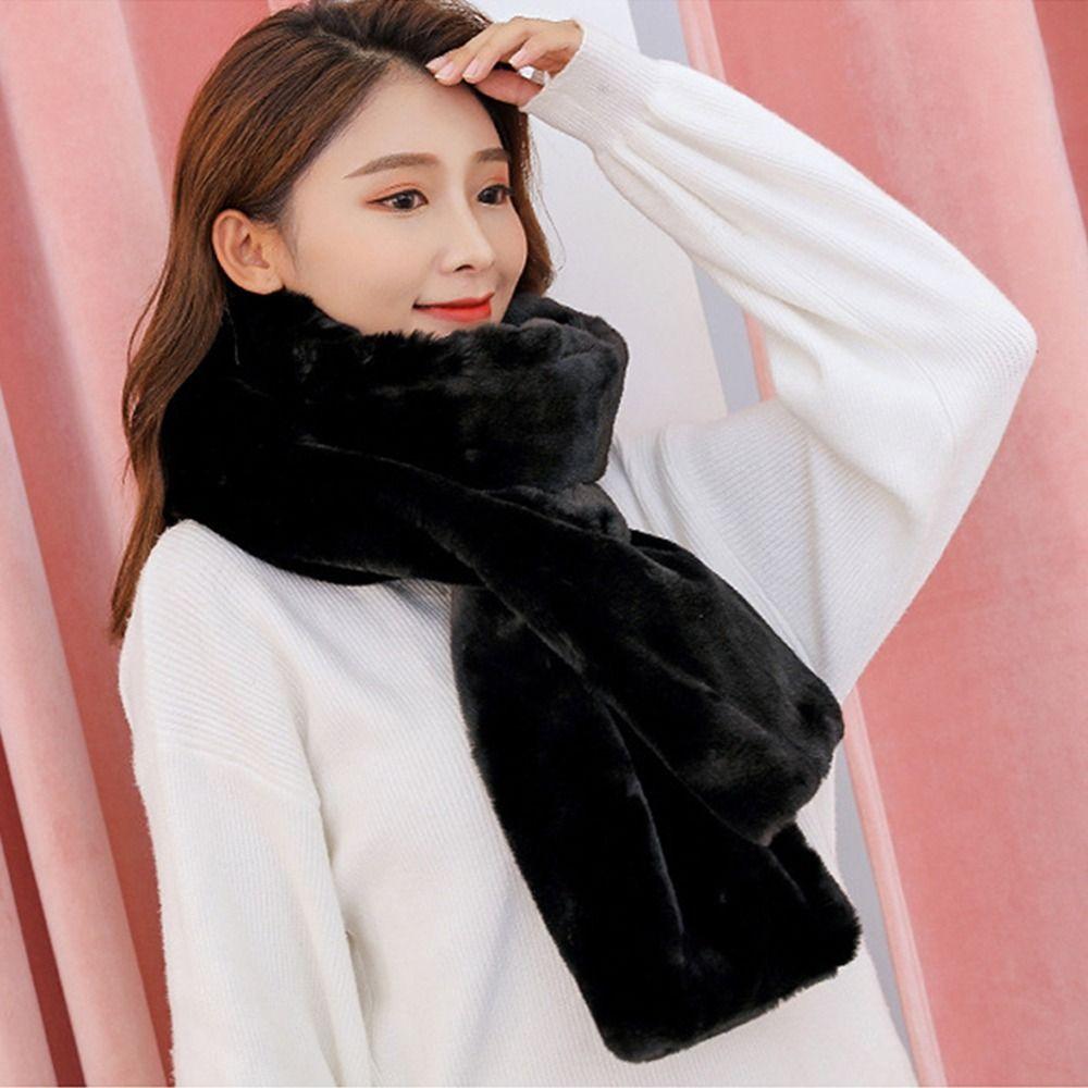 Soft Plush Faux Fur Scarf Thicken Warm Neck Protector Fashion Shawl Scarves for Women