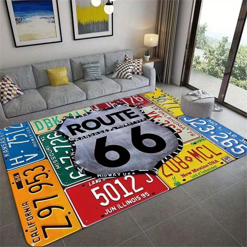 Коврик с дизайном номерного знака Route 66 Прочный полиэстер Декор для дома Коврик для пола в гостиную Уникальная идея для подарка