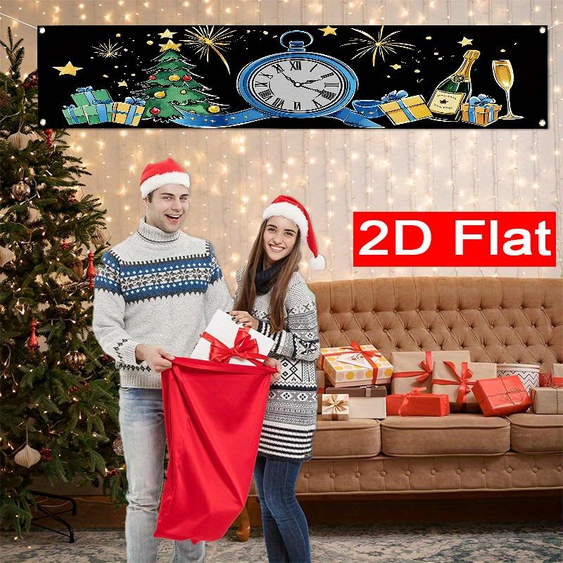 Merry Christmas & Happy New Year Banner, Polyester Outdoor Garden Porch Fence Wall Holiday Decoration