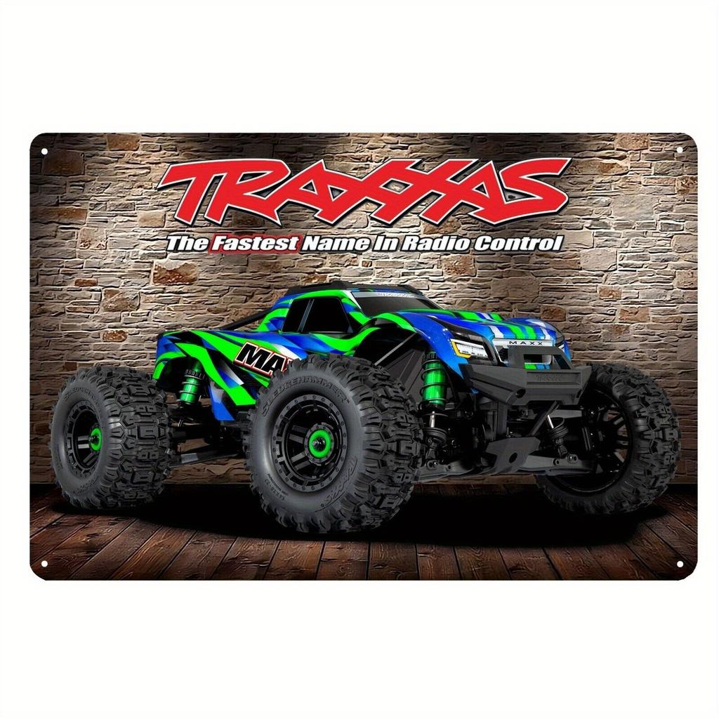 Винтажная металлическая настенная табличка RC Автомобиль Traxxas Maxx Ретро жестяная табличка с жирным красным и черным дизайном Прочный железный декор для дома Гаража