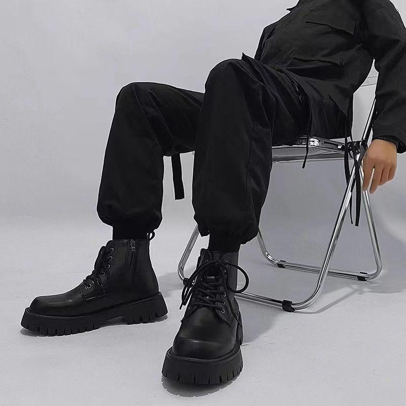 Ботинки Martin мужские с боковой молнией на осень и зиму модные трендовые мужские уличные ботинки средней высоты короткие ботинки на толстой подошве рабочие ботинки высокие кожаные туфли