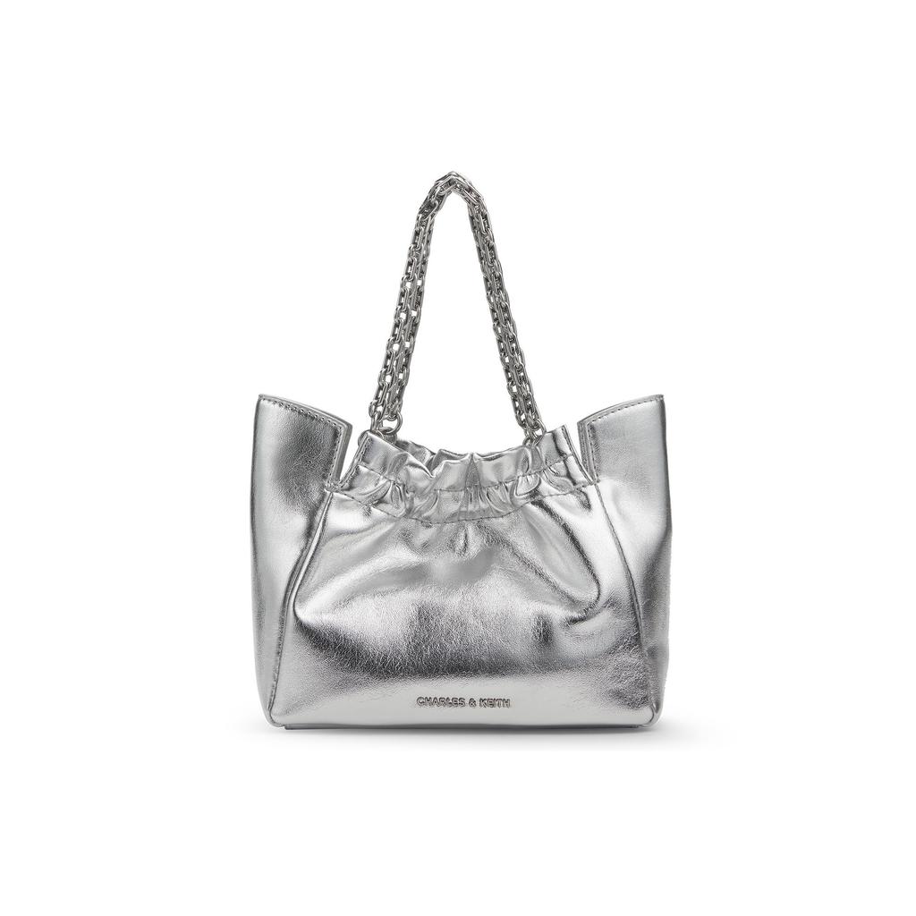 Charles & Keith Wrinkled Magnetic Chain Small Tote Bag Women bags Brown Black Silver CK2-20782466