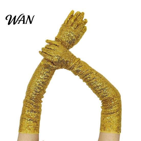 Theatrical Role Play Accessories 1 Pair Sequin Reflective Gloves for Women, Stretchy Long Shiny Stage Costume Opera Party Performance Prom Bar Elastic