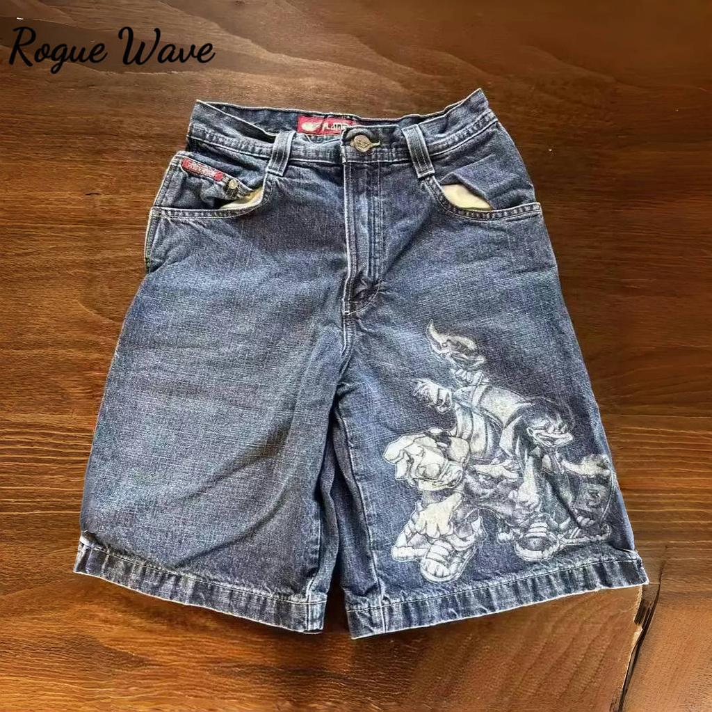 Джинсовые шорты RogueWave с винтажным графическим принтом, молодежные джинсовые шорты для скейтеров в стиле ретро, джинсы Y2k, мешковатые джинсовые шорты