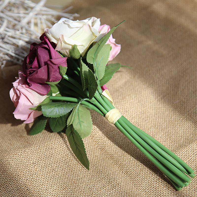 Цветы Свадебное украшение Домашний декор Искусственные цветы Розы Искусственные цветы День святого Валентина Шелковые цветы 9 головок Красивый цветочный орнамент ручной работы