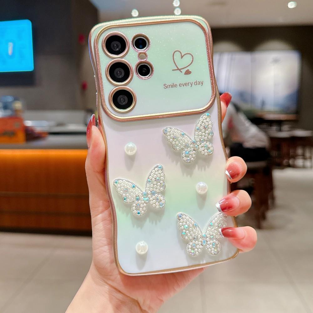 Love Pearl Butterfly Phone Cover For Samsung Galaxy S22 S23 S24 S25 Ultra Plus S24 FE S23FE S25 Edge 5G Case Shockproof Coque