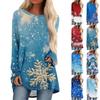 Women's Fashionable Loose Mid-length Round Neck Pullover Christmas Printed Raglan Sleeves Long-sleeved Casual Top