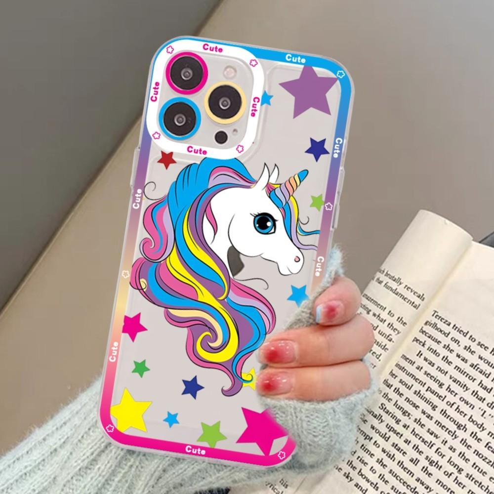 Мультяшный чехол-единорог для iPhone 15 13 14 Pro Max XS XR 12 11 Pro 13 Mini Мягкая прозрачная задняя крышка