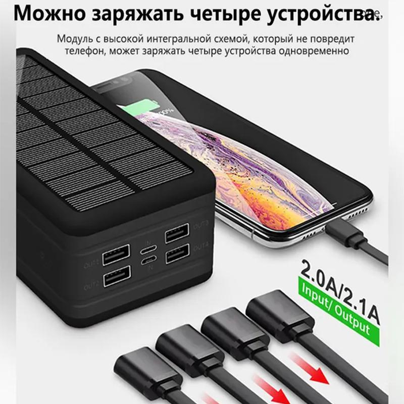 Мобильный солнечный аккумулятор емкостью 200000 мАч с поддержкой быстрой беспроводной зарядки для светодиодных фонарей и фонариков