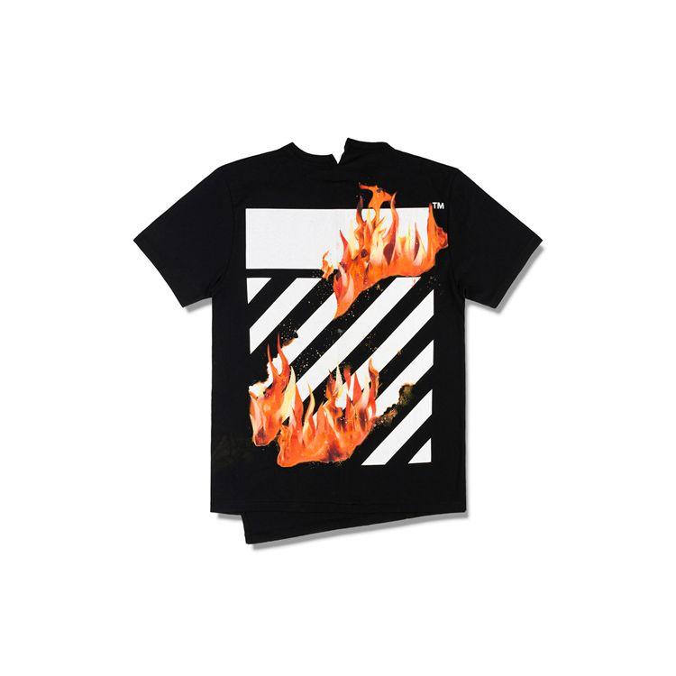 Off-White SS19 Футболка с коротким рукавом с принтом Flame Ash, мужские топы, черная OMAA032S181850781088