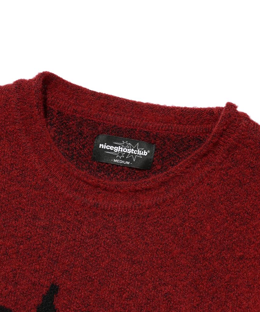 NICEGHOSTCLUB Красная вязаная футболка в клетку с черепами L/S(Ng2Efuk606A)