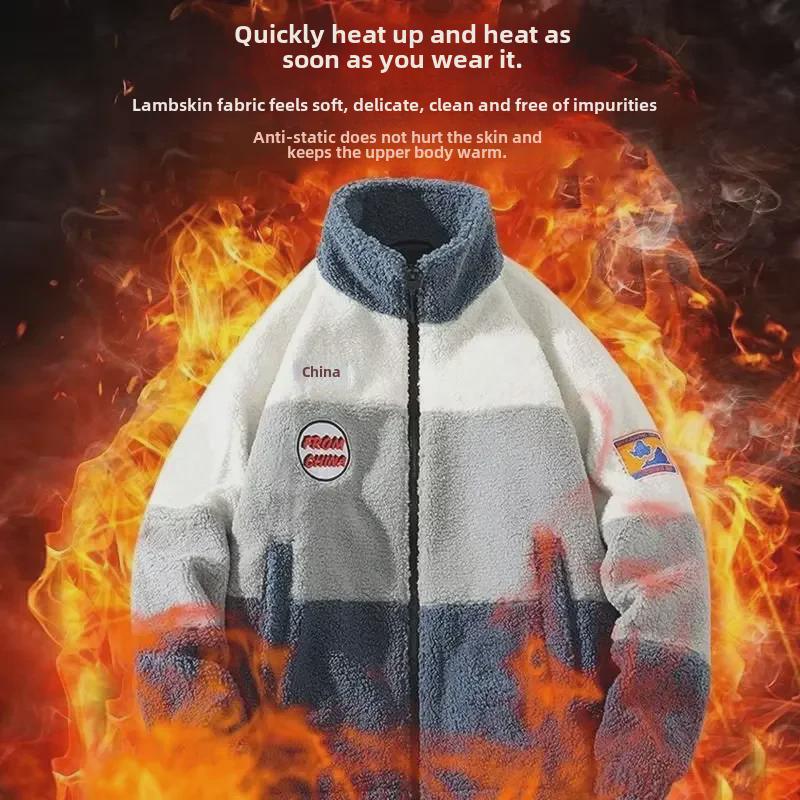 Мужская куртка из овчины трансбордера: Новый стиль осень/зима, плотная, теплая, верхняя одежда, сочетающаяся по цвету, индивидуальный дизайн.