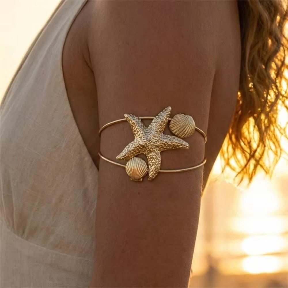 Gold Arm Cuff Bracelet Scallop Shape Arm Cuff New Starfish Arm Jewelry Women