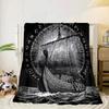 Viking Ship At Sea Blanket Flannel Blanket for bed, sofa, Camping, Hiking, Picnic Essentials, gift for family Fan gifts