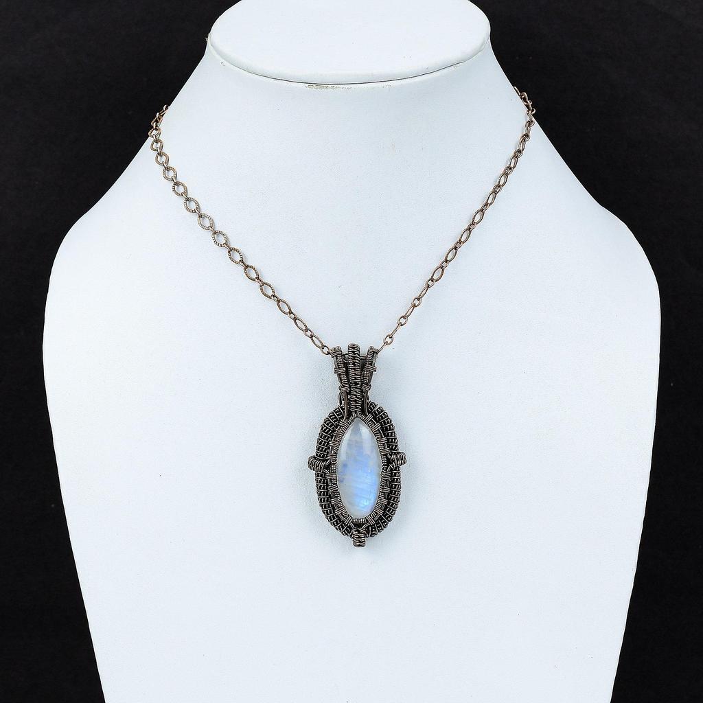 Радужный кулон с лунным камнем, медная проволока, кулон, ювелирные изделия из драгоценных камней высшего качества, кулон ручной работы, удивительный медный ювелирный кулон для подарка