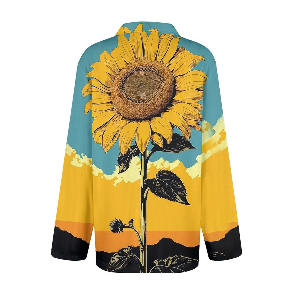 Women's Fashion Leisure Long Sleeve V Neck Flower Printing Top