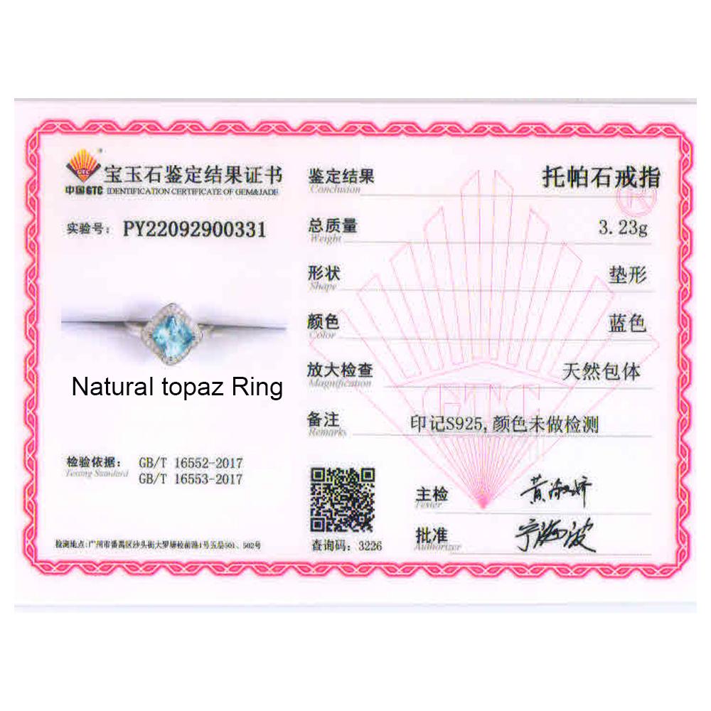 Natural Cushion Sky Blue Topaz Jewelry Set 925 Sterling Silver Ring Earring Pendant for Women Wife Nice Gift