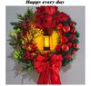 30/40CM Christmas Wreath Elegant Red Christmas Wreath with Warm Lamp Red Round Garland for Window Door Wall Ornament Decor