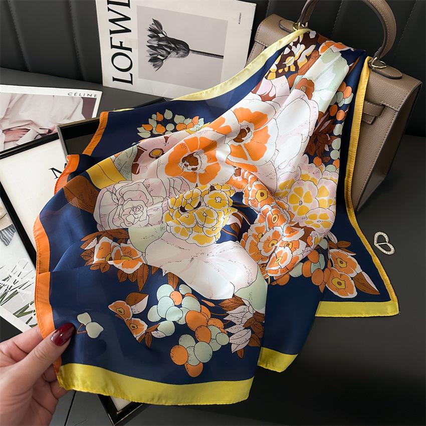 Summer 70Cm Print Square Scarf Checkered Thin Versatile Neckerchief Hair Tie Headscarf Women Wraps Hijabs Luxury Bufandas Poncho