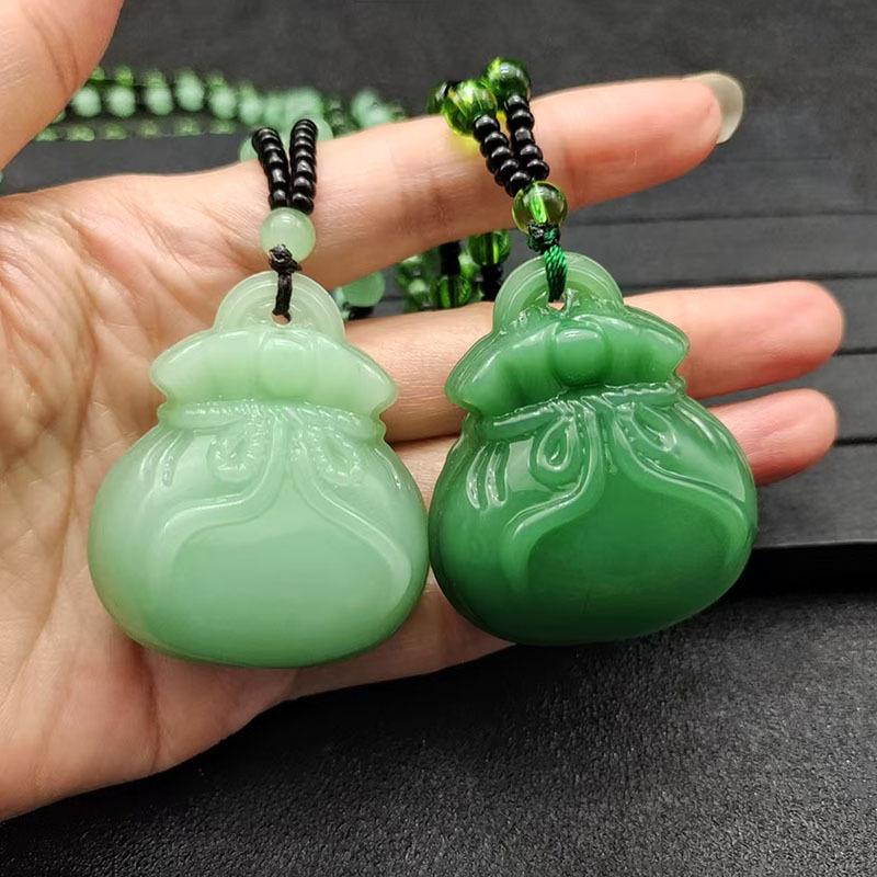 Imitation Jade Blessing Pendant, Light Green Jade Double-sided Blessing Bag Necklace, and Field Jade Jasper Blessing Pendant