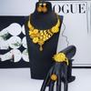 4-Piece 24K Gold Plated 3D Hollow Flower Jewelry Set: Necklace, Earrings, Bangle, Ring