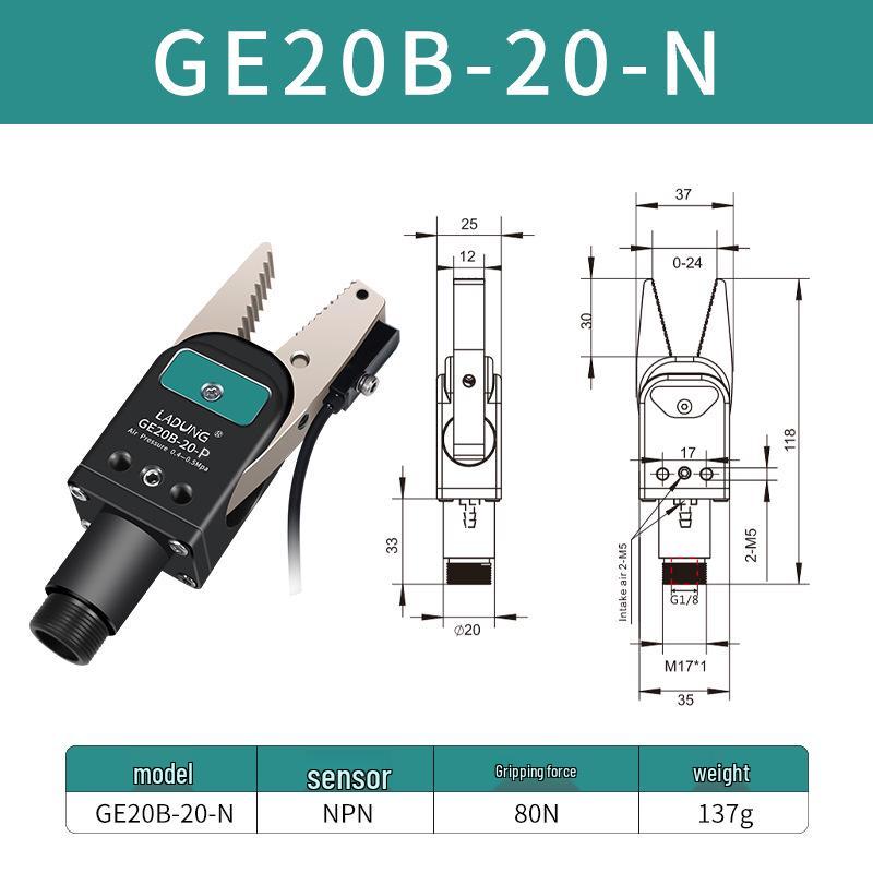 Double-Acting Pneumatic Needle-Nose Gripper GE20B-20 for Robotic Arm and Water Jet Applications