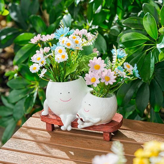 Горшок для цветов с изображением улыбающегося лица, смоляной, с изображением головы дамы, с изображением лица девушки, цветочный горшок с двумя головками, суккулентный горшок с дренажным отверстием для домашнего офиса, балкона