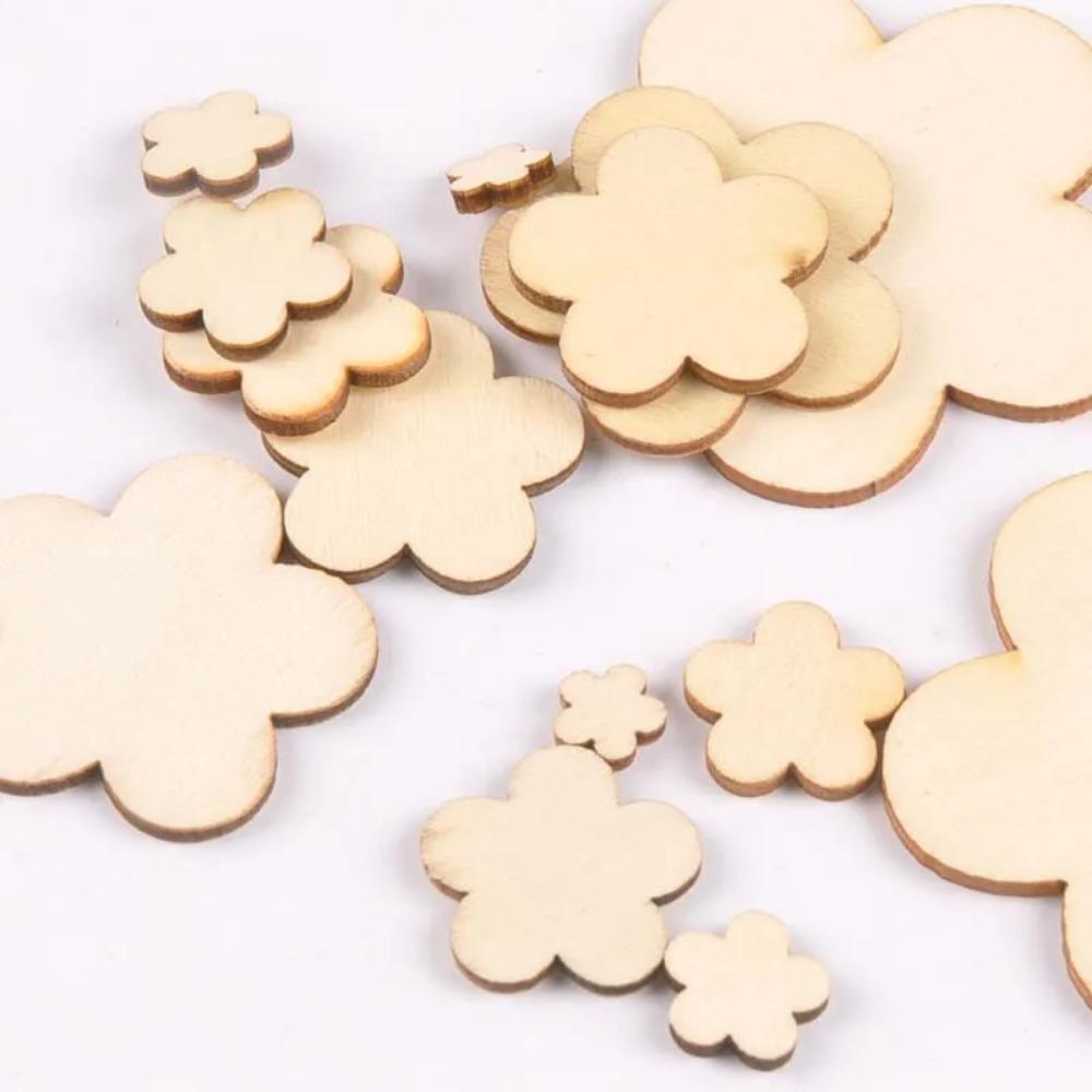50/100pcs Flower Pattern Wooden Charms Pendant Home Decor Arts DIY Crafts