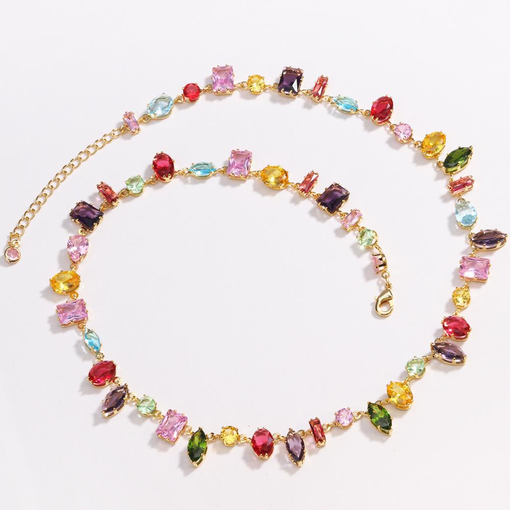 Golden Plated New Luxury Colourful Crystal Zircon Necklace For Women Fashion Party Jewelry Accessories Ladies Jewellery