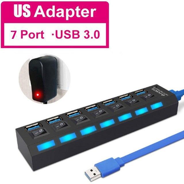USB-концентратор 3,0, 5 Гбит/с, высокоскоростной 4/7-портовый разветвитель-концентратор с переключателем включения/выключения, многофункциональный адаптер питания, высокоскоростной концентратор для ПК, компьютера, ноутбука