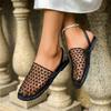 Fishnet Woven and Perforated Roman Sandals for Women, Summer Breathable Flat-bottomed Toe Half-slippers, Outdoor Beach Sandals