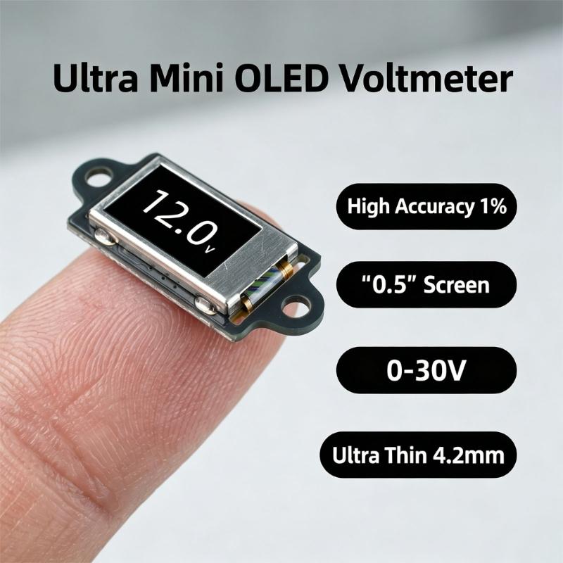 Panel Mount Voltmeter with Screen for Battery Review, Small Reader for Power Supply Service and DIY Electronics Tasks