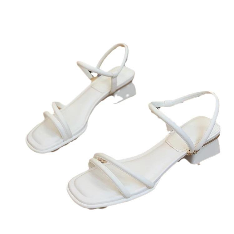 Высокие каблуки 4,5 см, новые летние босоножки на среднем каблуке с открытым носком и квадратной головкой, модные однотонные сандалии на среднем каблуке с поясом, женская обувь