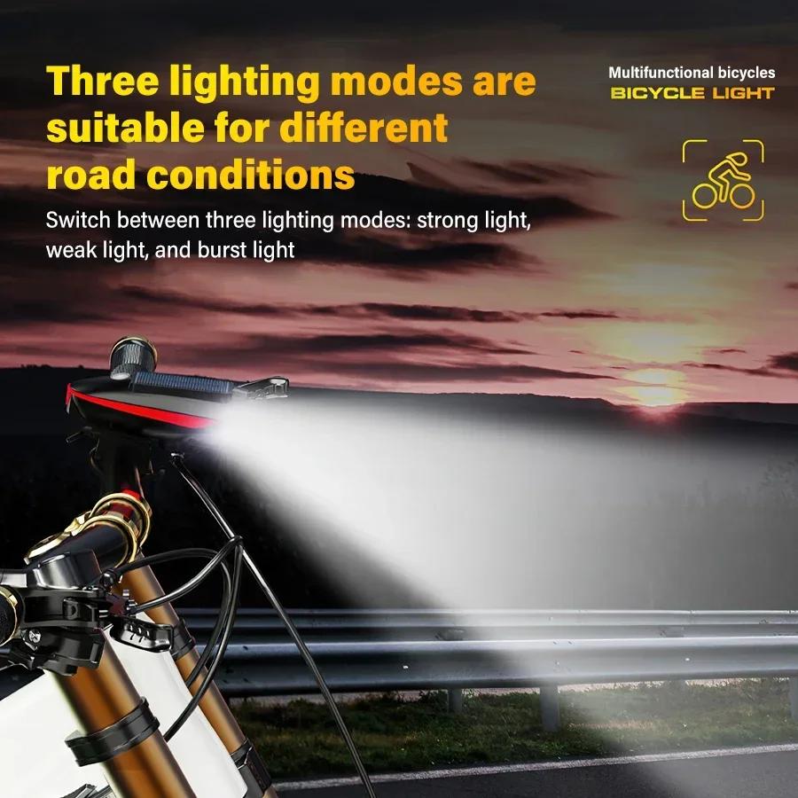 Самооборона Солнечный велосипедный фонарь USB зарядка велосипедный фонарь гудок свет горный велосипед ночной свет для кемпинга на открытом воздухе