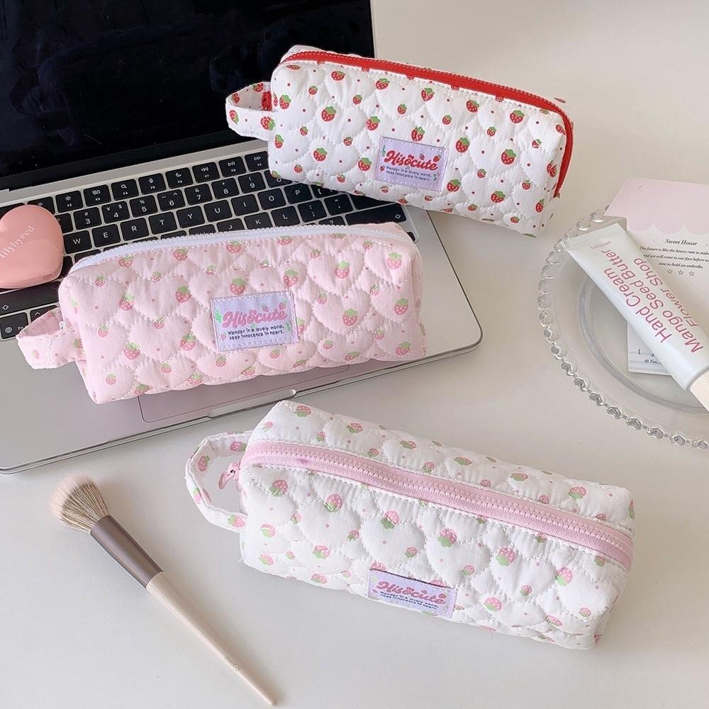 Large Capacity Pencil Case Quilted Zipper Pen Pouch Durable Pen Bag