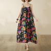 Хлопок без рукавов на бретельках больших размеров, новые винтажные платья с цветочным принтом для женщин, повседневное свободное длинное летнее платье