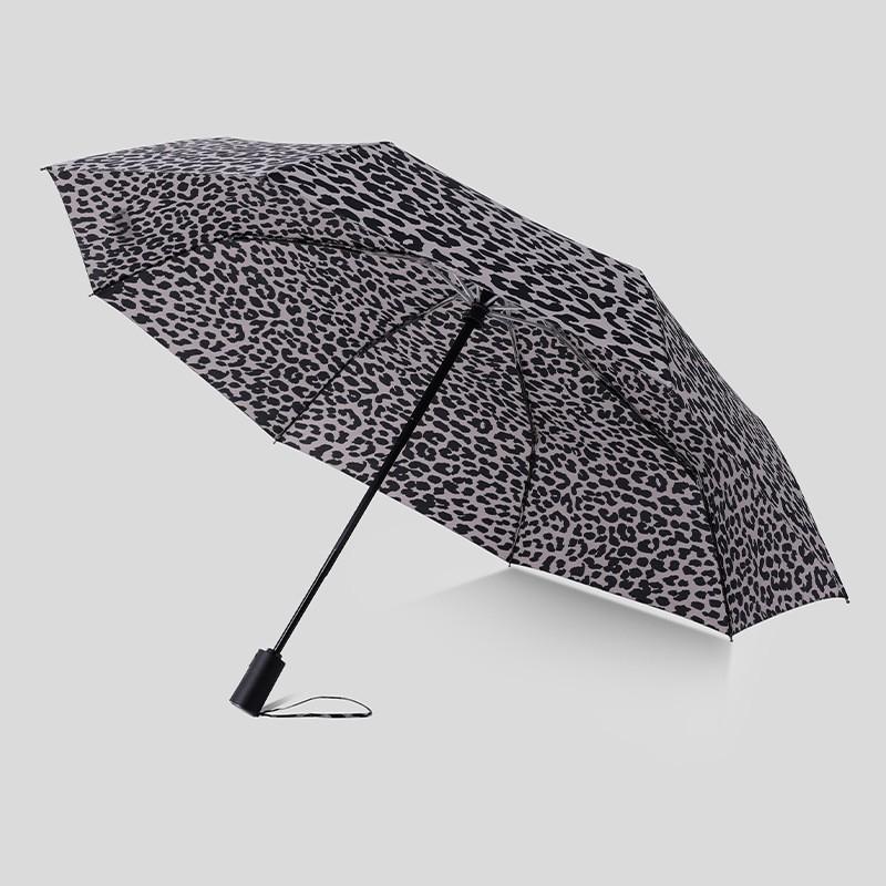 Automatic Long Handle Umbrella Leopard Print Fashion Rain Sun Women 8-Rib Fiberglass Frame