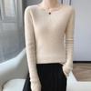 Women's 100% Pure Wool Round Neck Cashmere Sweater – Solid Color, Long Sleeve, Slim Fit Top