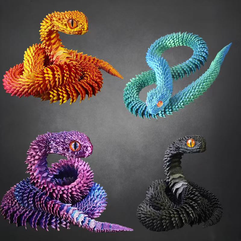 4 шт. Гибкая 3D-печатная фигурка змеи Случайный цвет Декор для дома и рабочего стола Поделки Снятие стресса Украшение для автомобиля Новинка Подарок