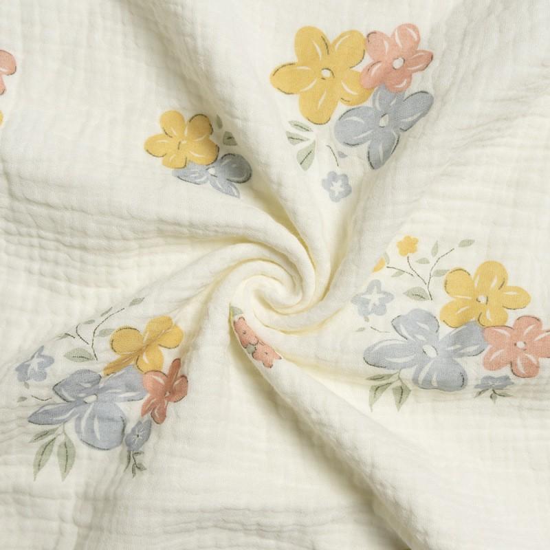 Soft 4-Layer Cotton Muslin Blanket Baby Toddler Nap Time Washable Towel Wrap With Scallop Edge 110x110cm
