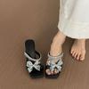 Fashion Fairy Square with Flip-flops Women's Fashion Square Head Sequined Butterfly Knot Foot Non-slip Wear Heels