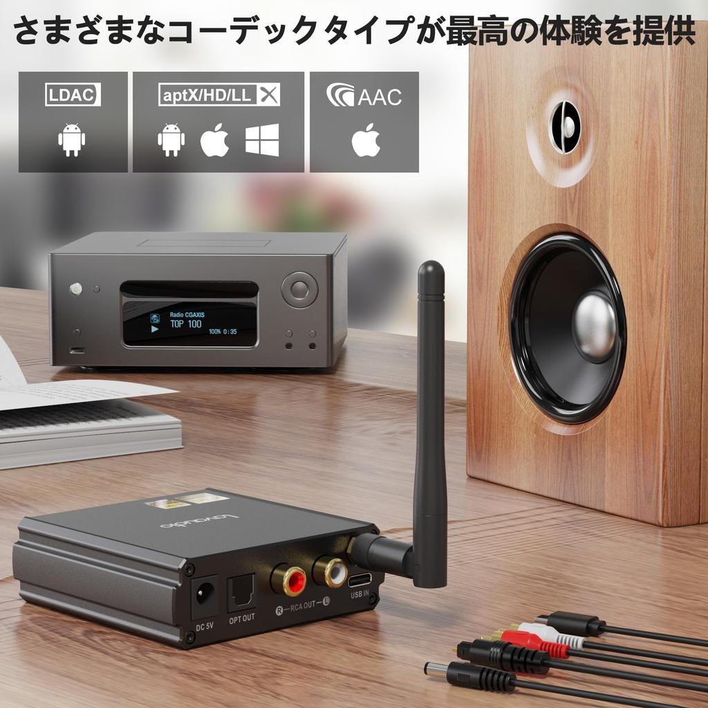1Mii Bluetooth Receiver Wireless Receiver Bluetooth Audio Receiver for Speaker LDAC Output USB Input 5.1 AudiophileDAC/AptX/HD/Low Latency/AAC
