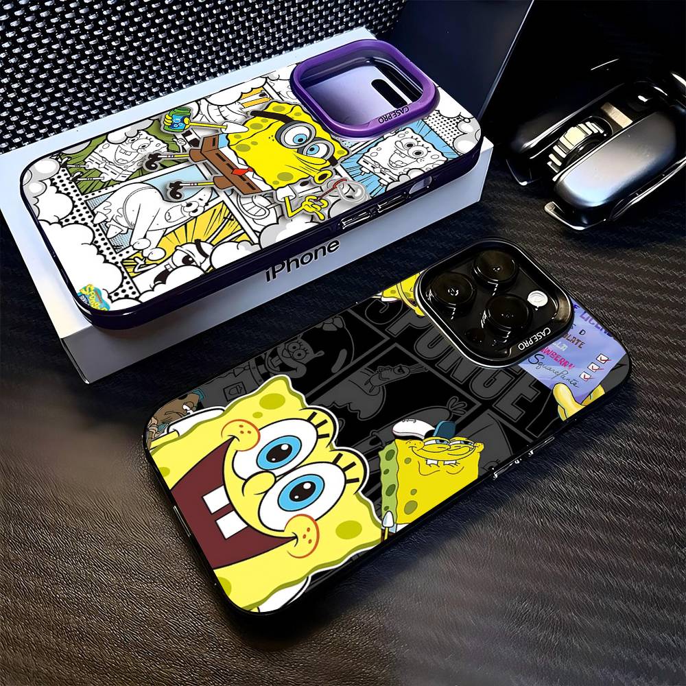 Мультяшный Милый S-Губка Боб Аниме Чехол для Телефона Для IPhone 17 16 15 14 11 12 13 Pro Max Pro Plus Цветной Серебристый Чехол