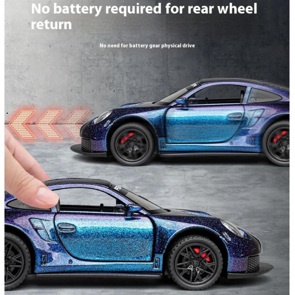 Модель легкосплавного автомобиля Porsche GT3 RS в масштабе 1/32 с инерционным механизмом в стиле ретро, игрушка мечты для любителей гонок, идеально подходит для детей и коллекционеров
