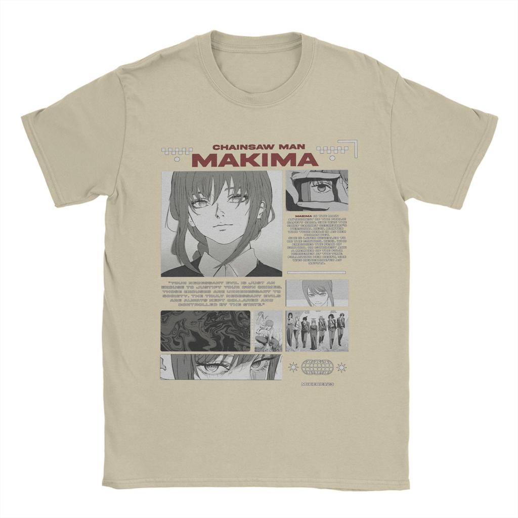 Мужская Макима Человек-бензопила Японская манга (2) Футболки Хлопковые Топы Повседневные Футболки с Коротким Рукавом и Круглым Вырезом Оригинальные Футболки