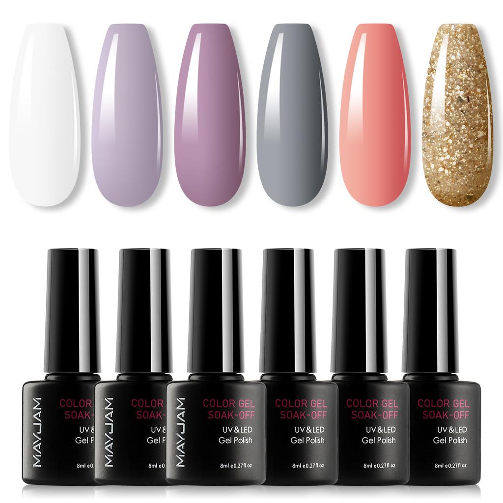 MAYJAM 6 шт., осенне-зимний набор гель-лаков для ногтей, замачиваемый УФ-лампа для ногтей, желтый, оранжевый, коричневый, серый гель-лак для выходного дня, гель-лак для ногтей, маникюрный набор