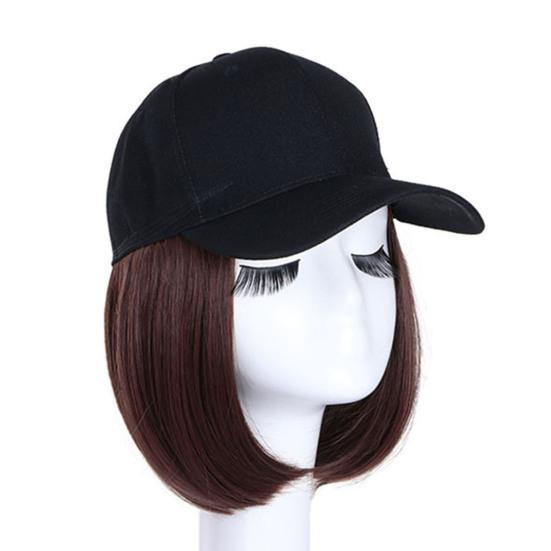 Бейсбольная шляпа, короткий прямой парик, натуральное термостойкое высокотемпературное волокно, коричневая, черная шляпа из синтетических волос для девочек