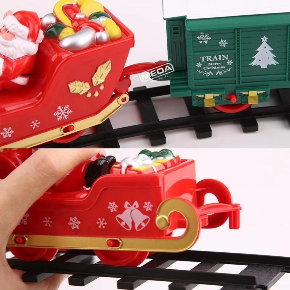 Battery Powered Christmas Electric Trains Toy with Light&Sound Xmas Rotating Christmas Star Decoration Railway Track Vehicle