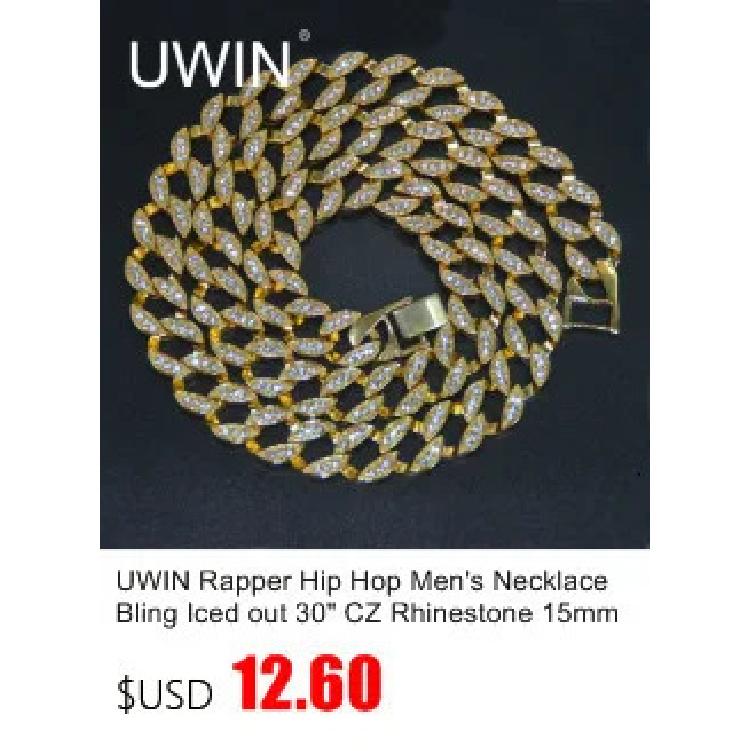 Uwin S-Link Miami RoseGold Color 12mm Cuban Link Pink Rhinestone Necklace Chain Full Bling Punk Bling Bling Charm Hiphop Jewelry