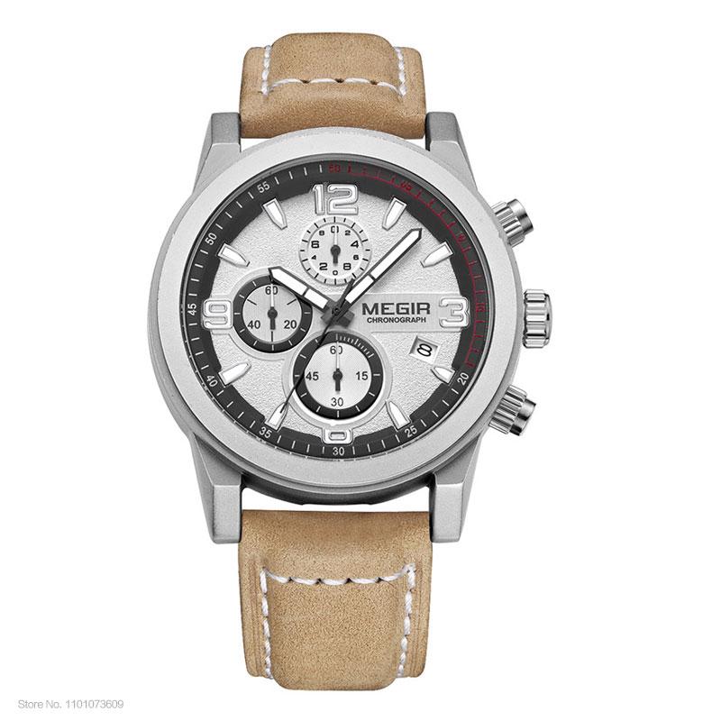 Повседневные спортивные часы-хронограф с кожаным ремешком, кварцевые наручные часы, водонепроницаемые, календарь, мужские деловые часы